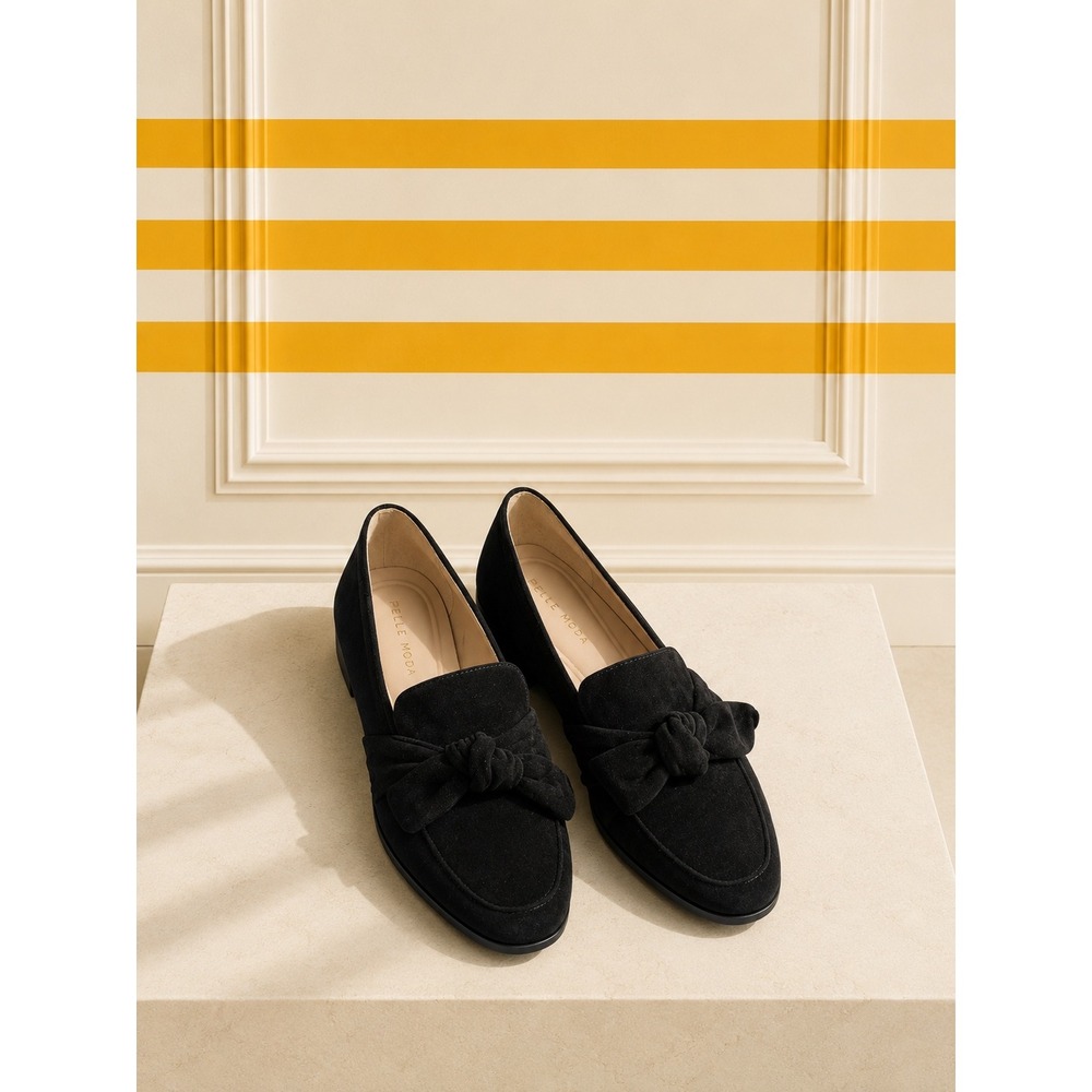 Pelle Moda Black Bow Suede Loafers by